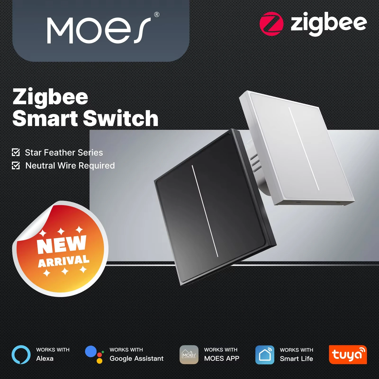 MOES ZigBee 스마트 라이트 스위치 2in1 중성선 필요 Tuya 앱 제어 ..
