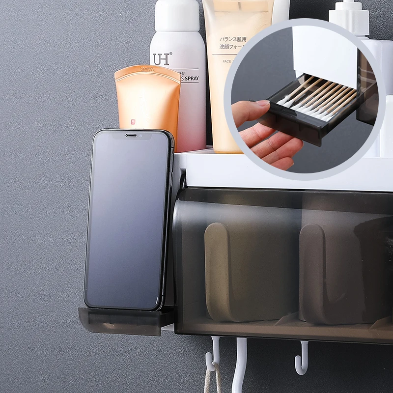 Toothbrush Holder Toothpaste Automatic Dispenser Bathroom Toiletries Storage Rack Clamshell Cup Rack Shelf Towel Bar Hook