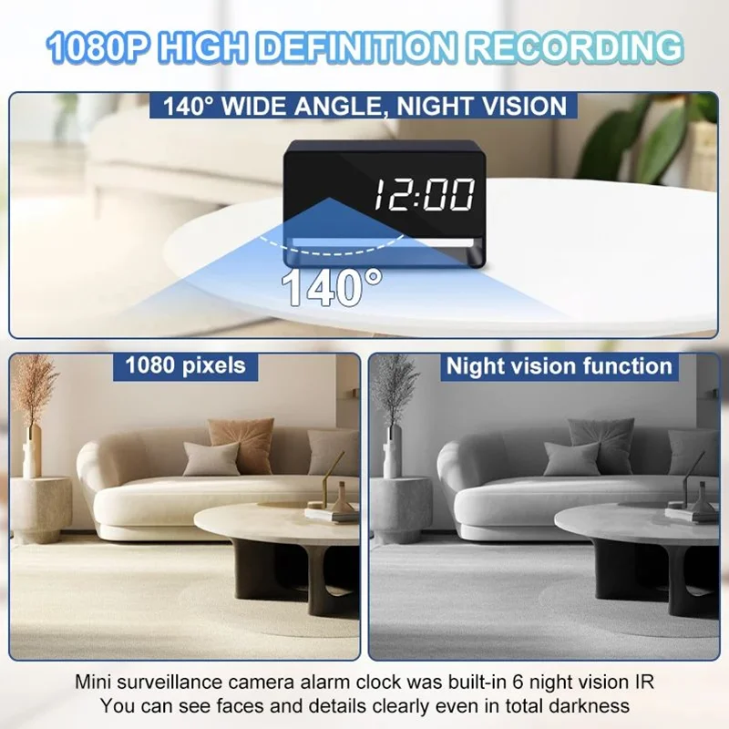 New WiFi Wireless Mini Alarm Clock 1080P HD APP Infrared Night Vision DVR Motion Detection Security Recorder