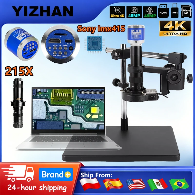 YIZHAN 4K Ultra HD Digital Microscope For Electronics 48MP HDMI Type-c Video Camera IMX415 Sensor 215X/180X/150X Lens