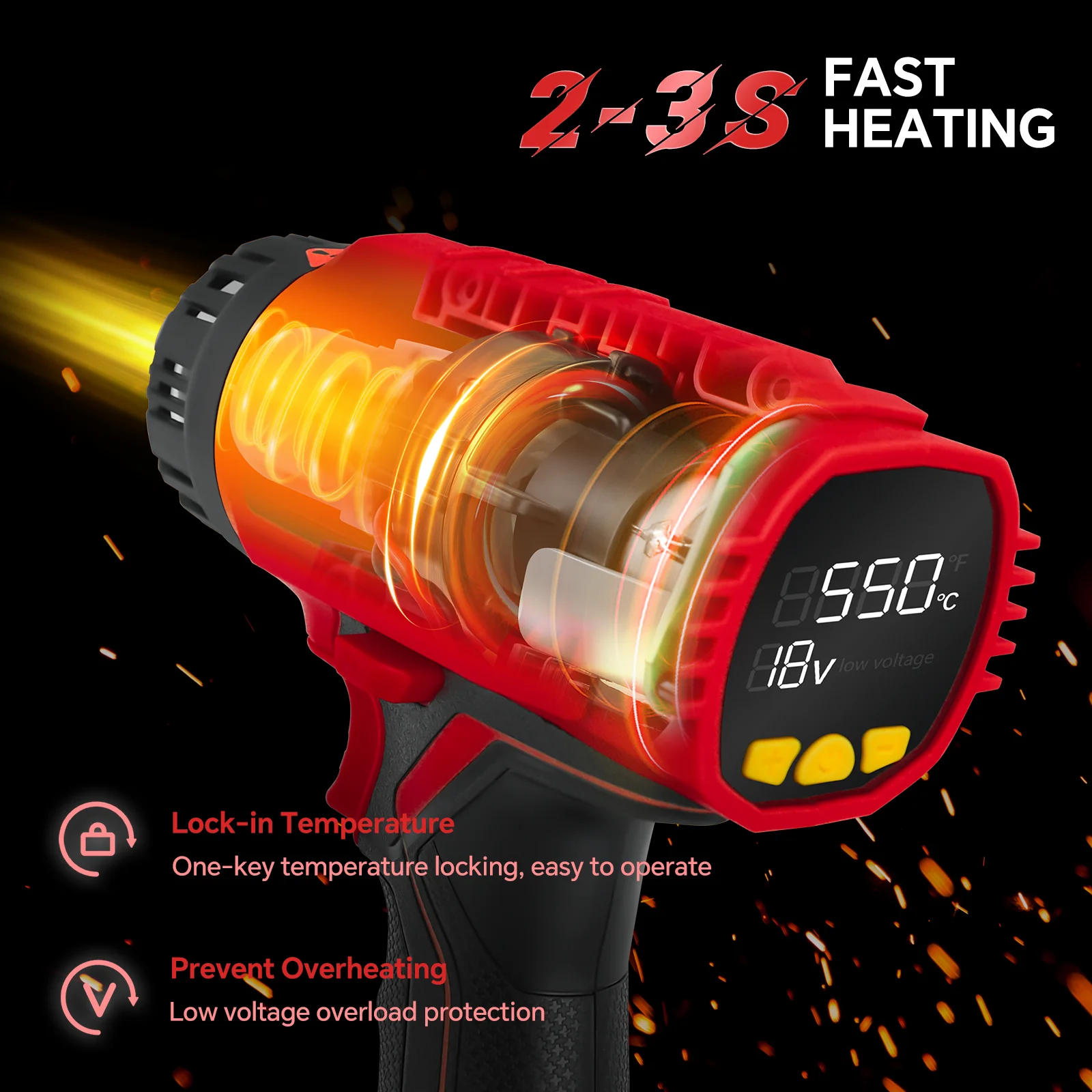 400W 550℃ Cordless Heat Gun for Milwaukee 18V Battery with LCD Digital Display Hot Air Gun for Shrink Tubing (No Battery) 2