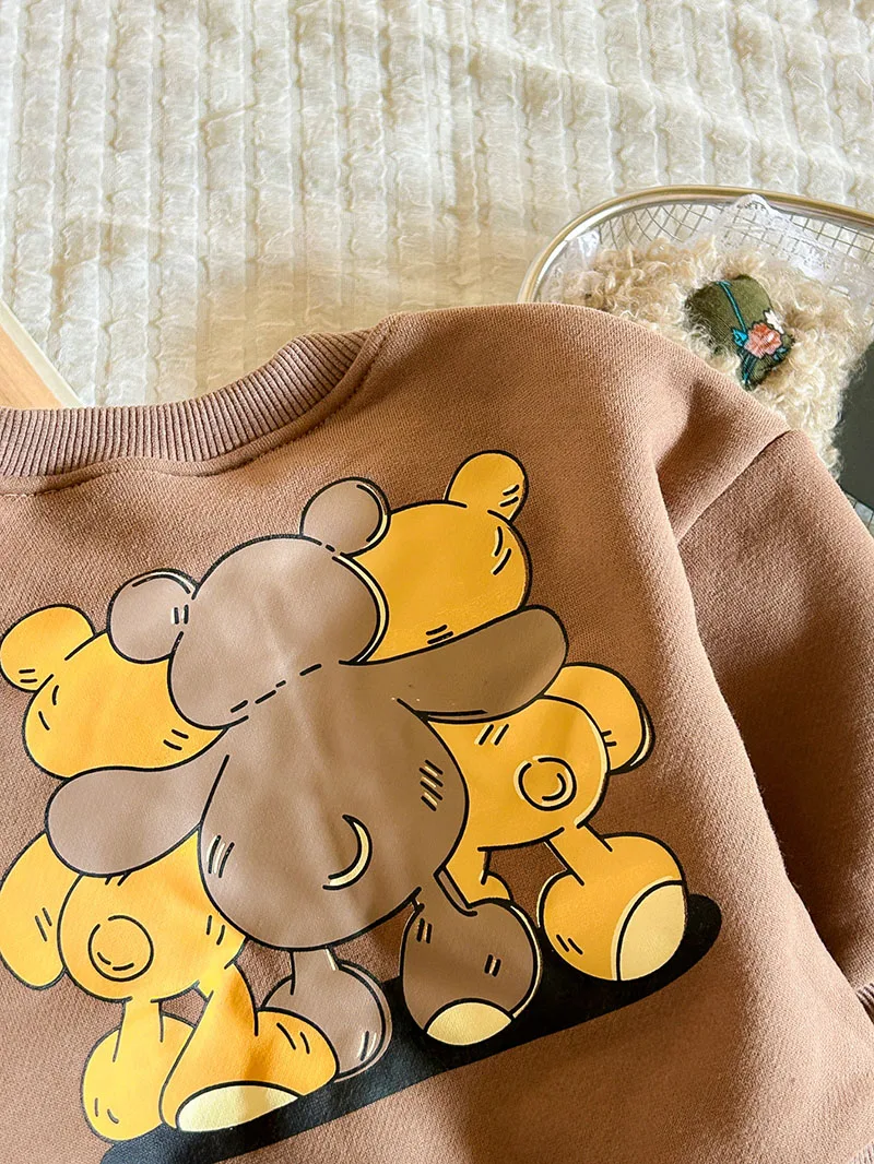 Winter Kids Hoodie Set Cartoon Bear Sweatshirt Suit