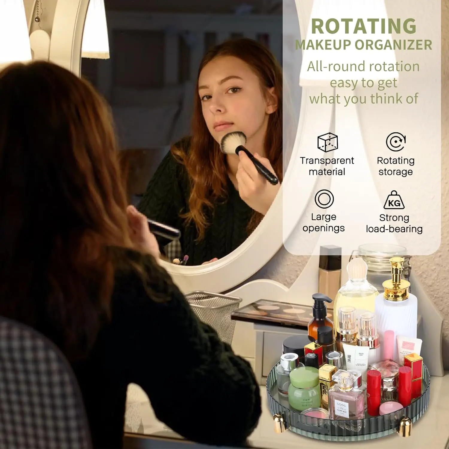 Makeup Perfume Organizer, 360° Rotating Vanity Storage Box Tray Spinning Cosmetics Organizer for Dresser Bathroom Countertop 3
