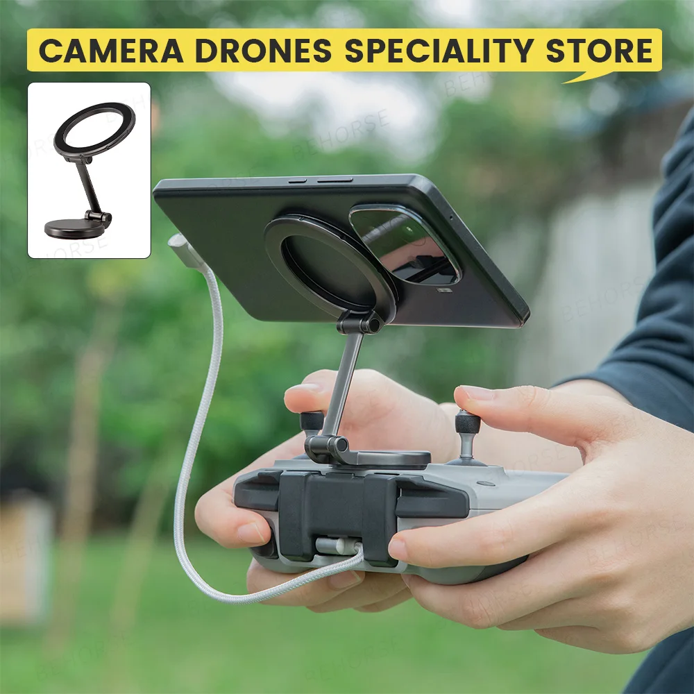 Support magnétique pour téléphone compatible DJI RC-N en gris clair, fixation puissante et rotative sur fond neutre