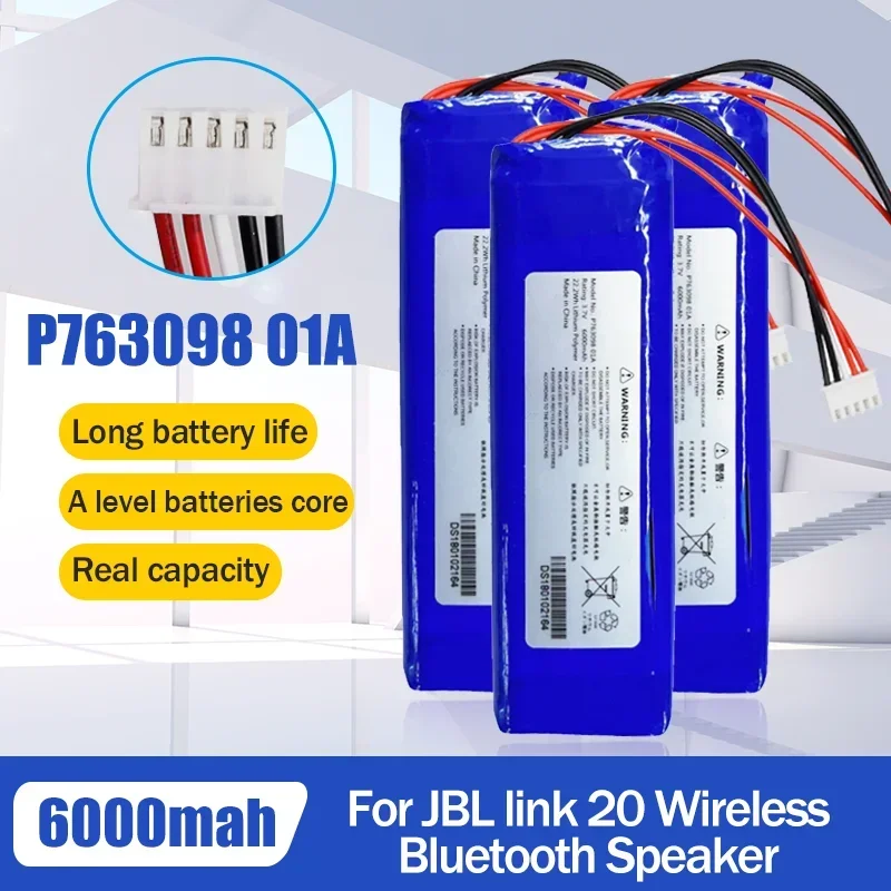 Lithium Replacement Battery 6000mAh 22.2Wh for JBL Link 20 Portable Bluetooth Speaker - P763098 01A Battery Pack
