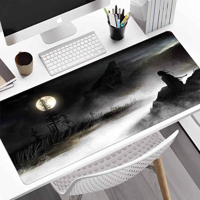Night Moonlight Samurai large size cool mouse pad 900x400 non-slip esports desk mat game player mouse pad desktop accessories ﻿ 4