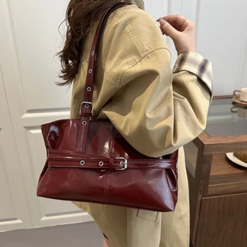 Borsa Tote in Pelle con Cinghie Regolabili e Fibbia, Borsa a Spalla Sottobraccio, Borsa a Mano Grande Capacità, Borsa a Spalla Quotidiana Adatta per Donne