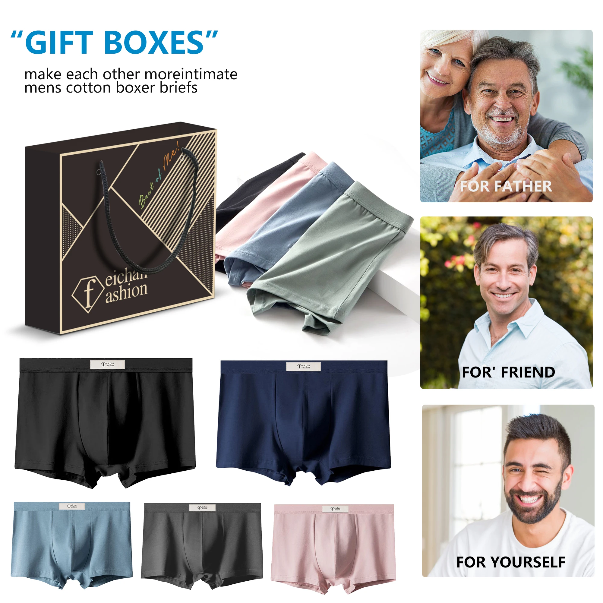feichan ashion Men's Cotton Underwear,Sweatproof Dry Comfort Breathable Big and Tall Short Boxer Briefs,Short Pants for Men 2