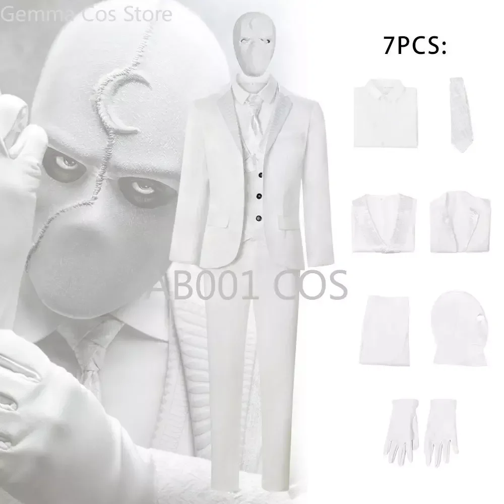 

Movie Mister Mr Moon Knight Marc Spector Khonshu Avatar Cosplay Costume Halloween Adult Outfit Superhero White Uniform Suit