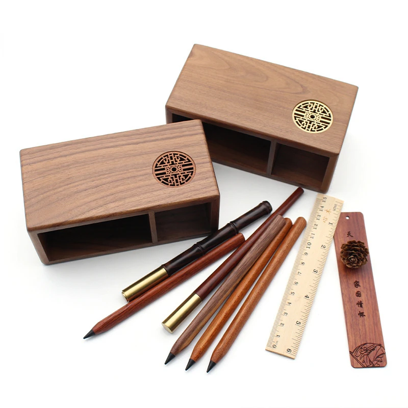 Soporte de madera para bolígrafos, organizador de escritorio de bambú,  tarjetas para lápices, cepillos, caja de almacenamiento de escritorio con 3