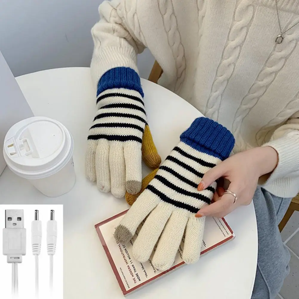 Riding Gloves 1 Pair Useful Striped Skin-touch  Double Sided Heating Motorcycle Gloves Riding Supplies