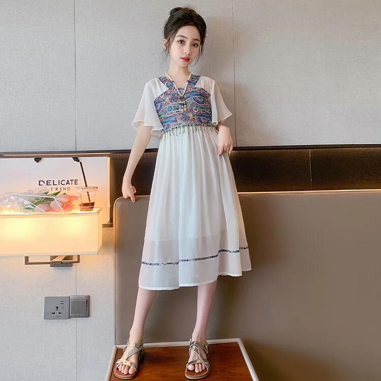 

Summer Dresses for Young Girls 4-16 Years Girl Elegant Party Dress 2023 New Children's Clothes Free Delivery Korean Style Dress
