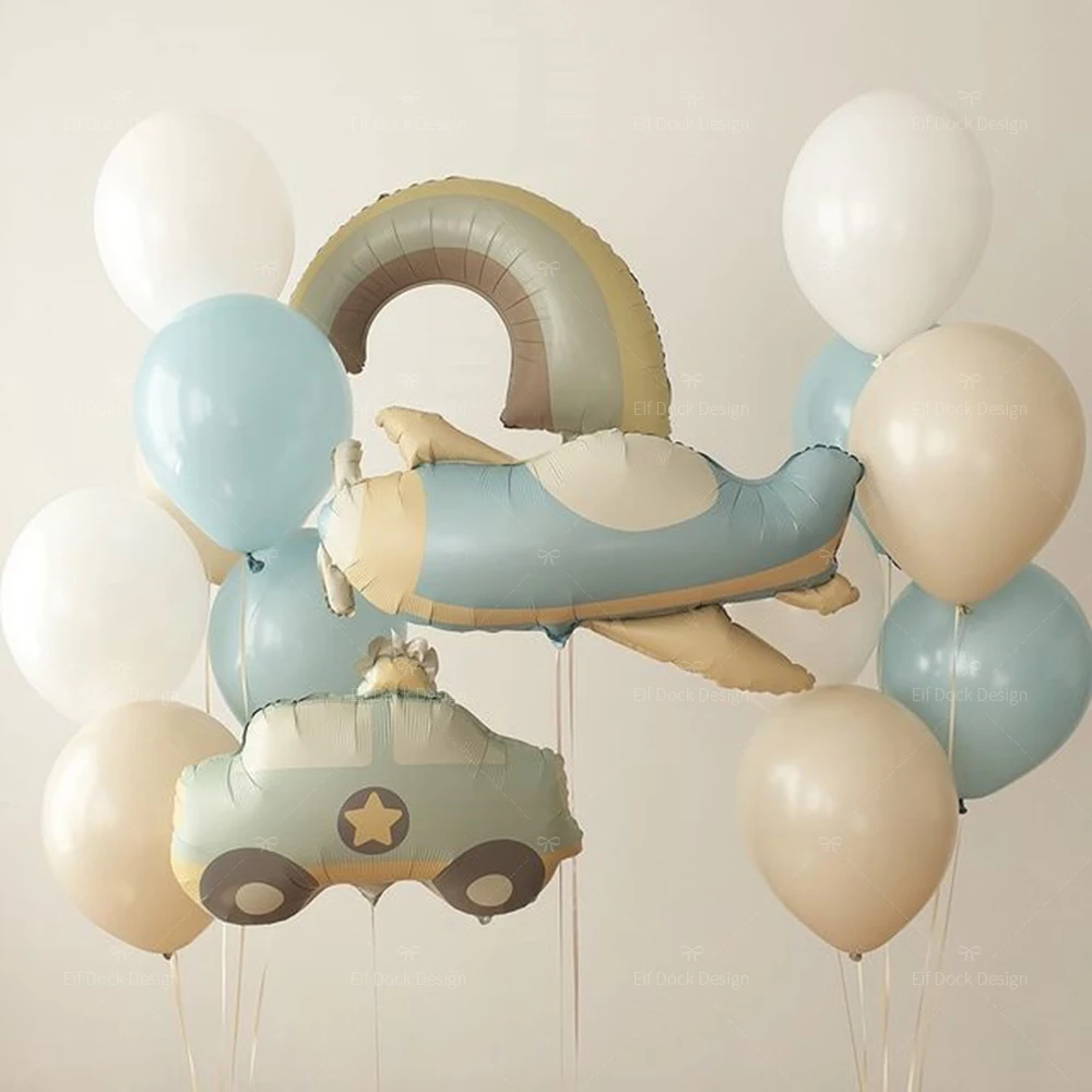1set Cartoon Thema Matte Regenbogen Flugzeug Auto Folie Ballons Geburtstag Taufe Party Dekorationen Kinder Mädchen Junge Baby Dusche liefert