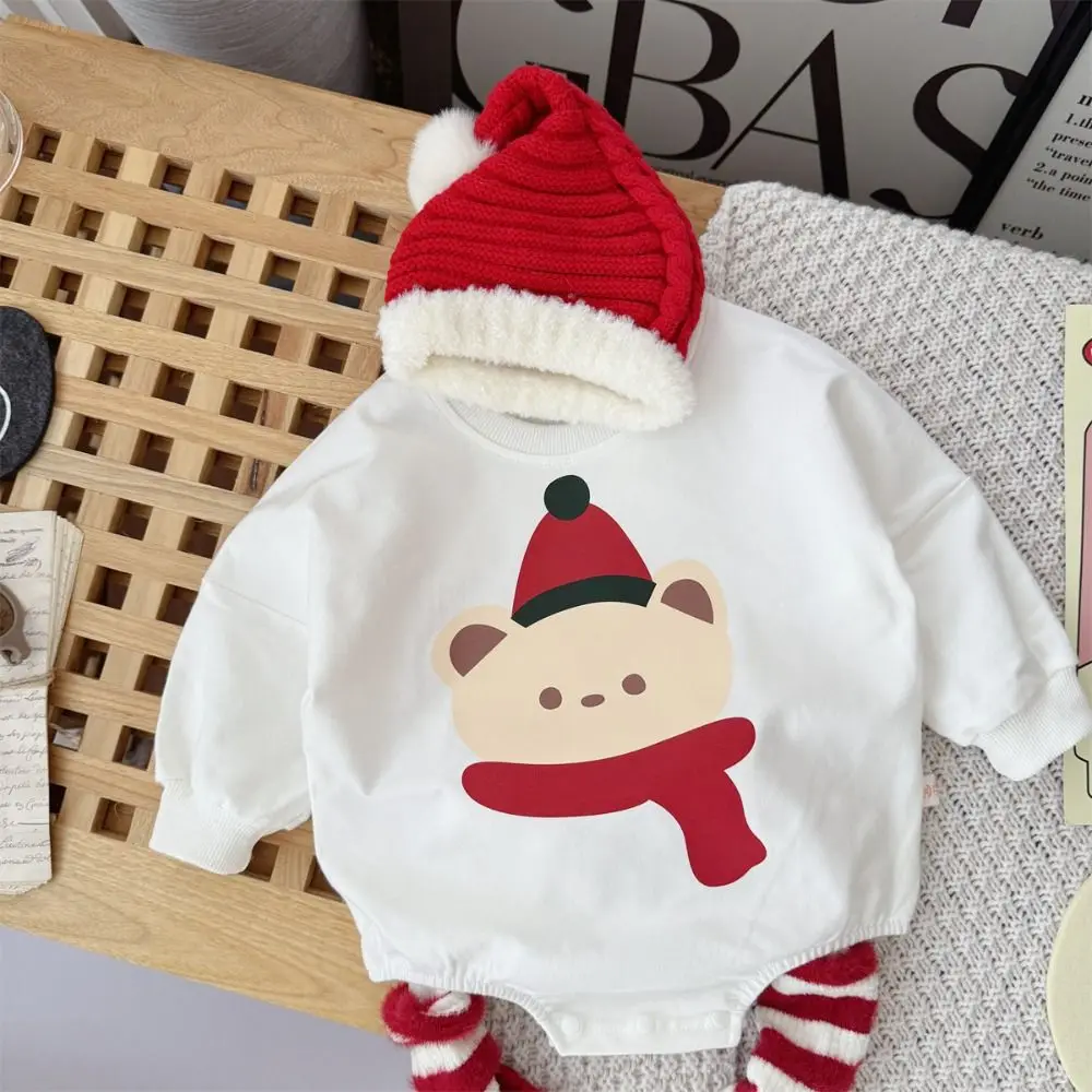 Cute Long Sleeve Rompers Set Embroidery Cartoon Christmas Costume With Hat Newborn Bodysuits Boys Girls