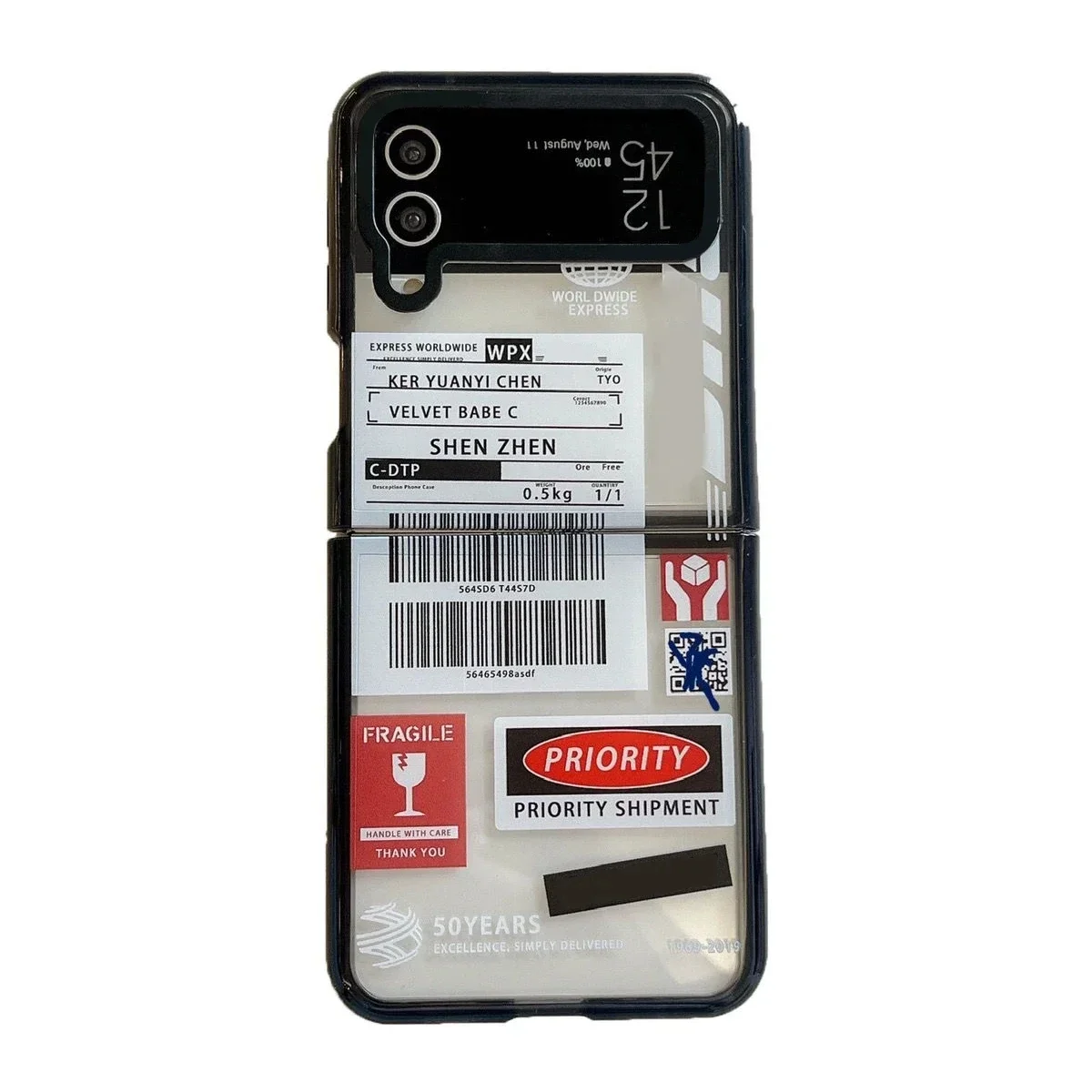 Black Border Acrylic Label Phone Case for Samsung Galaxy Z Flip 5 4 3 Back Cover for ZFlip3 ZFlip4 ZFlip5 Hard Case Shell