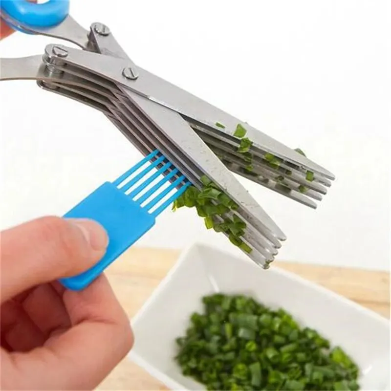 Kitchen Knives Multifunctional Muti Layers Stainless Steel Knives Kitchen Scissors Scallion Cutter Herb Laver Spices Onion Cook Cut Scissor