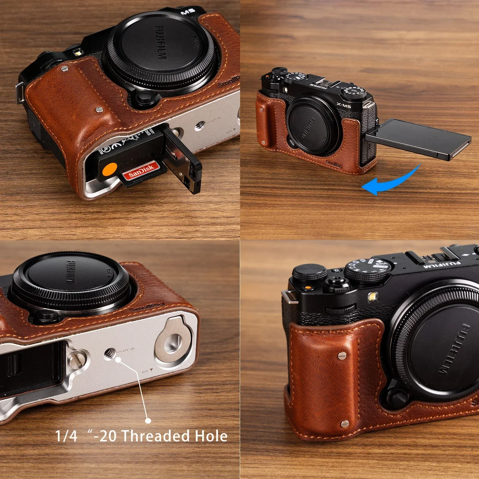 FUJIFILM X-M5 용 Smallrig 카메라 가죽 하프 케이스 키트 범용 땋은 손목 밴드 숄더 스트랩 엄지 그립 카메라 액세서리