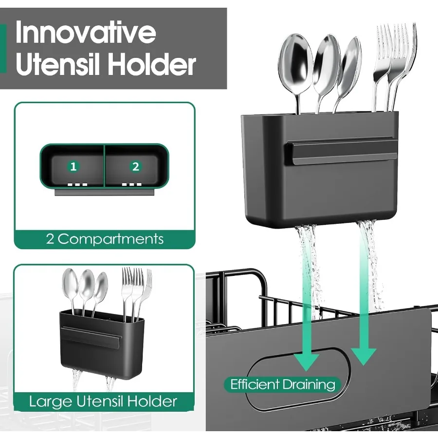 Extendable Dish Drying Rack for Kitchen Counter Large Expandable Dish Rack with Multifunctional Drainboard for Pan Pot Collapsi