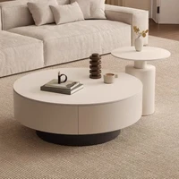 Table basse ronde moderne avec rangement dissimulé, table d'appoint minimaliste avec plateau rotatif et base robuste pour salon 5