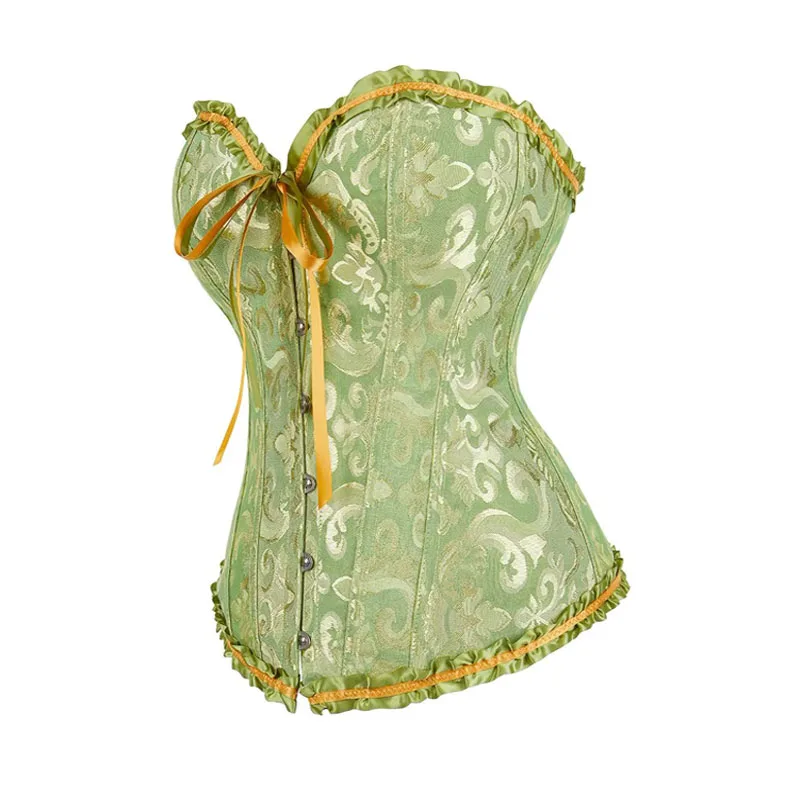 Gelbes Dobby-Schnürkorsett mit Rüschenbesatz, Überbrustkorsett im viktorianischen Gothic-Stil, ohne Knochen, sexy Bustier-Top für Damen, Vintage-Corsage-Korsett – Detail 30