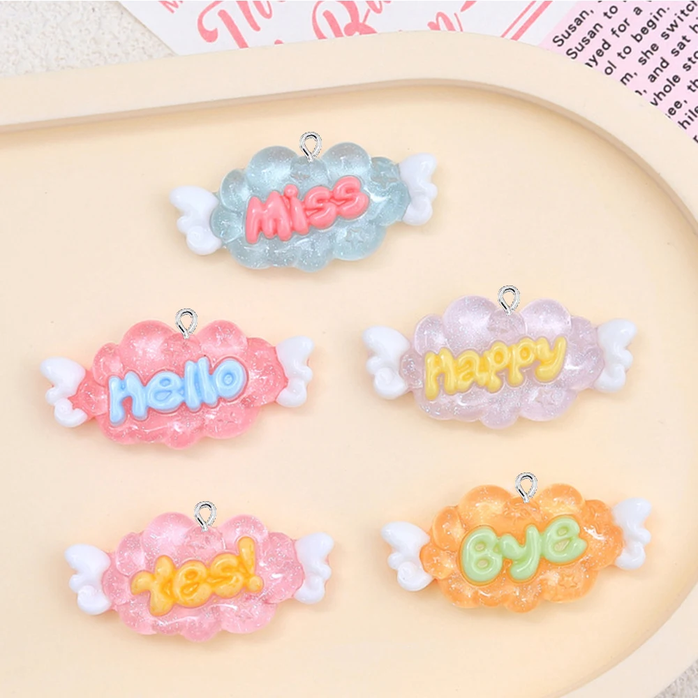 투명 날개 사인 시리즈 귀걸이 팔찌 머리핀, 플랫 백 참, DIY 쥬얼리 펜던트 장식 액세서리, 10 개