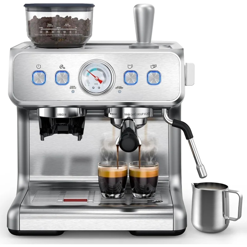 COWSAR Espresso Machine 15 Bar,Semi-Automatic Espresso Make with Bean Grinder Milk Frother Steam Wand,75 Oz Removable Water Tank