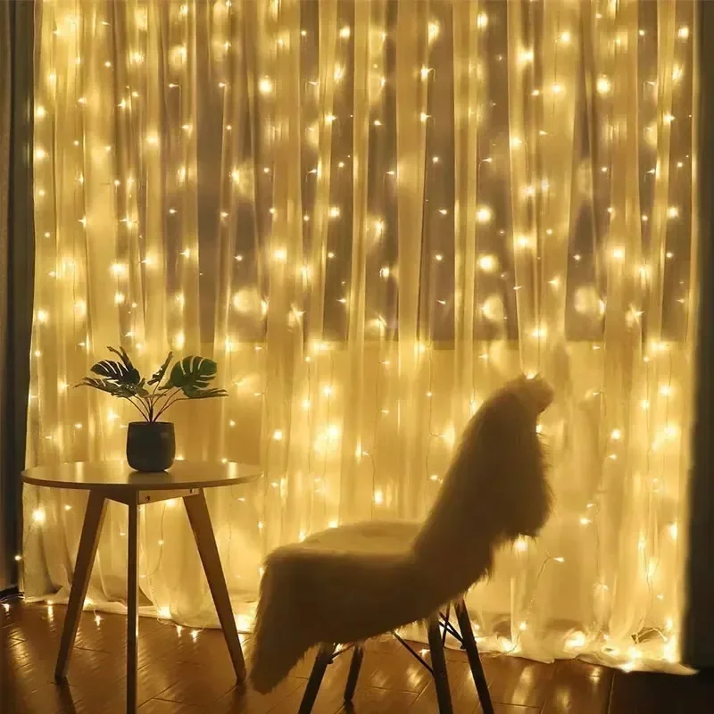 1pc 6x3/3x3/3x2/3x1m USB LED Curtain String Lights EID Mubarak Bedroom Garland Fairy Lamp Wedding Party Home Ramadan Decoration