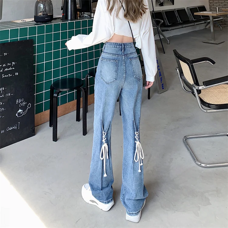 good american jeans Women Plus Size Jeans Trousers 2022 Spring Autumn Jeans Ladies Thin Section Retro High Waisted Baggy Straight Leg Wide Leg Pants bell bottom jeans