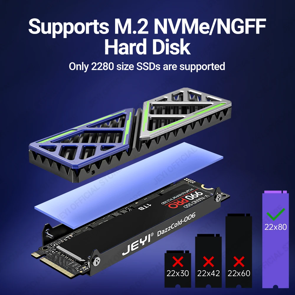 Jeyi-dazzcold M.2 Ssd Dissipador 2280 Nvme Ngff Radiador Magnésio Liga de Alumínio pc Refrigerador Eficiente com Almofada Térmica de Silicone - Imagem 6