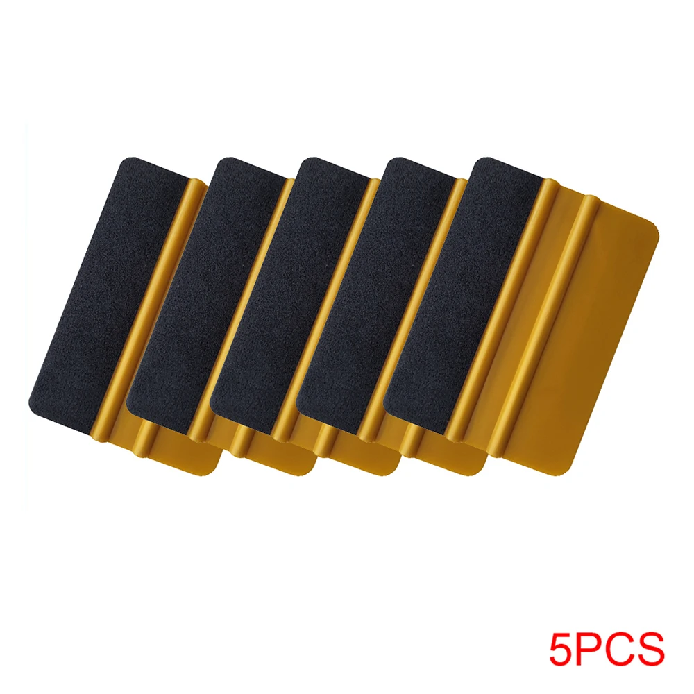 5PCS Gold Kunststoff Rakel mit Schwarz Stoff Rand Blase Sauber Schaber Vinyl Wrap Werkzeuge A62F – Detail 3