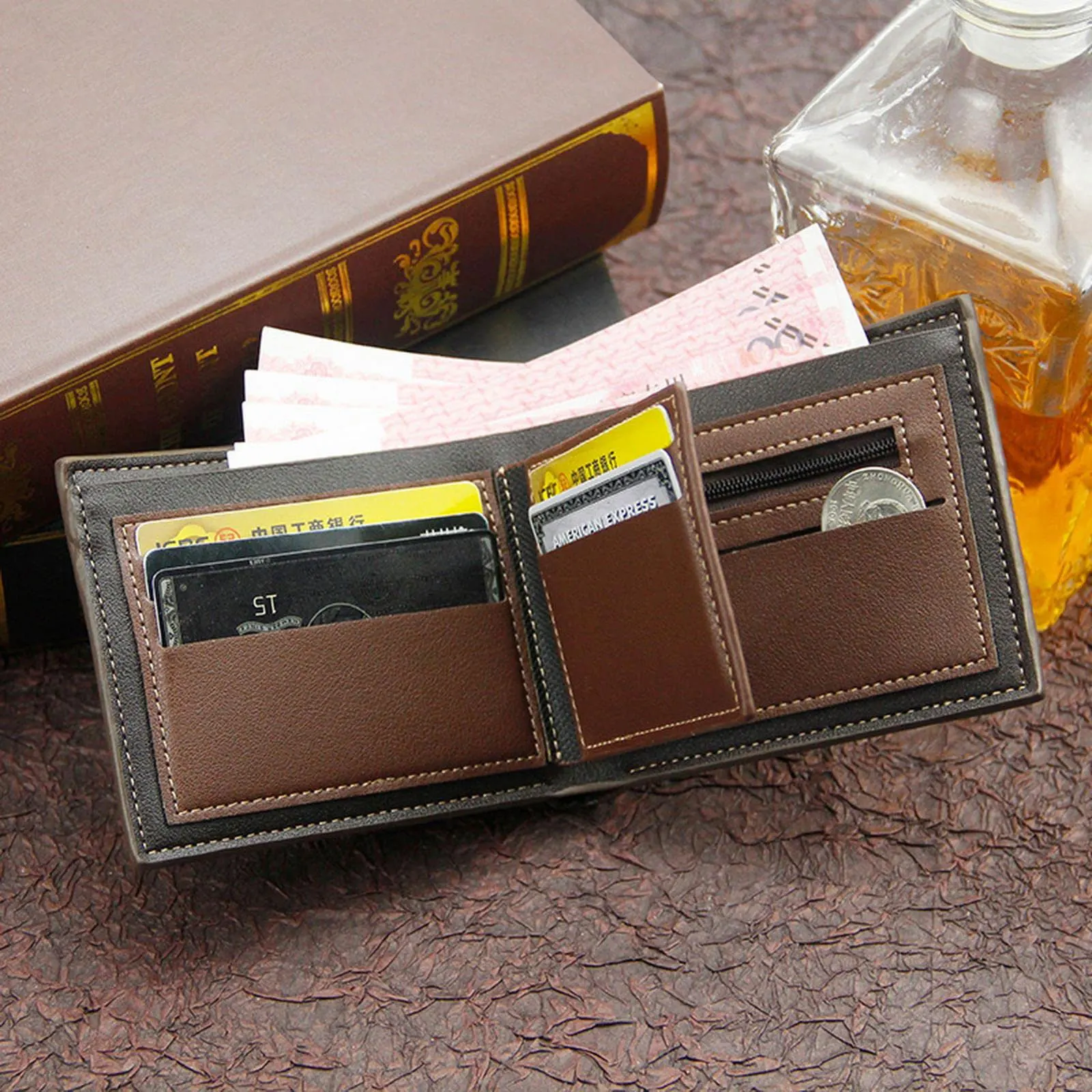 Men's Leather Wallet Multi-Slot Coin Pocket Photo Holder Vintage 1pc