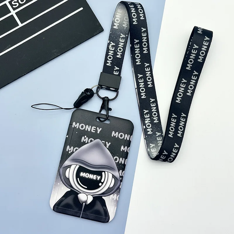 Cool Cartoon Astronaut Card Holder Student Transportation Card Storage Case Sliding Cover Convenient Holder
