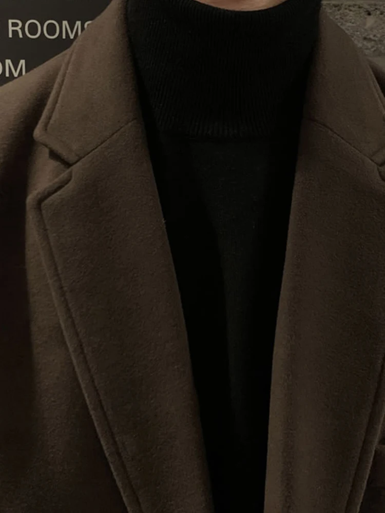Mauroicardi Autumn Winter Long Casual Brown Black Soft Thick Warm Woolen Coat Men Sashes Luxury Designer Plus Size Overcoat 5XL 5