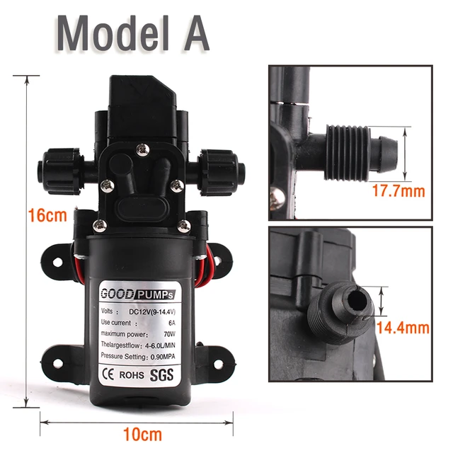 Pompe à eau électrique haute pression, 12V DC, 130PSI, 6L/min