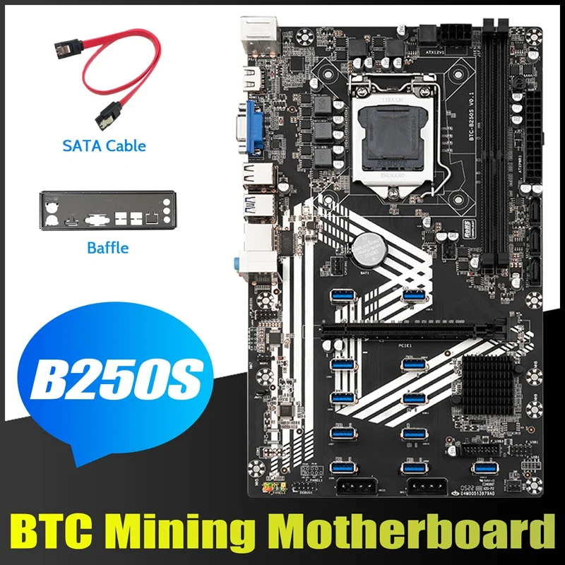 motherboard B250S Mining Motherboard+Baffle+SATA Cable LGA1151 11XUSB3.0+1XPCIE 16X Slot DDR4 SATA3.0 For ETH Miner Motherboard gaming pc motherboard