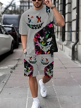 The 2025 summer new men's casual suit features street fashion and hip-hop 3D printed patterns, and is comfortable and breathable