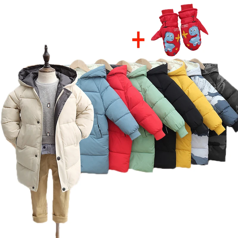 Children Winter Warm Outerwear Hood Windproof Down Jackets Boys Girls Thicken Coats Parkas Teens Cotton Clothing Padded Jackets
