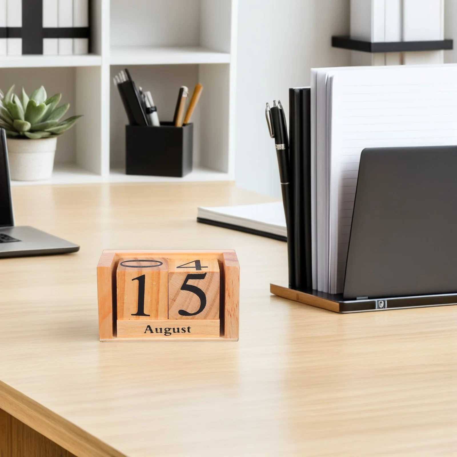 Wooden Calendar For Desk Block Perpetual Calendar - Manual Date Display Rustic Office Decor For Daily Use And Home Decoration