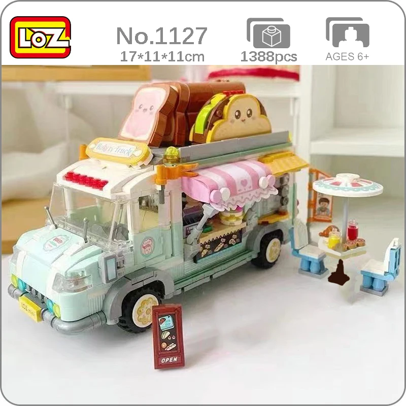 

LOZ 1127 Vehicle World Bread Car Bakery Food Truck Donuts Cake Shop Picnic Mini Blocks Bricks Building Toy for Children no Box