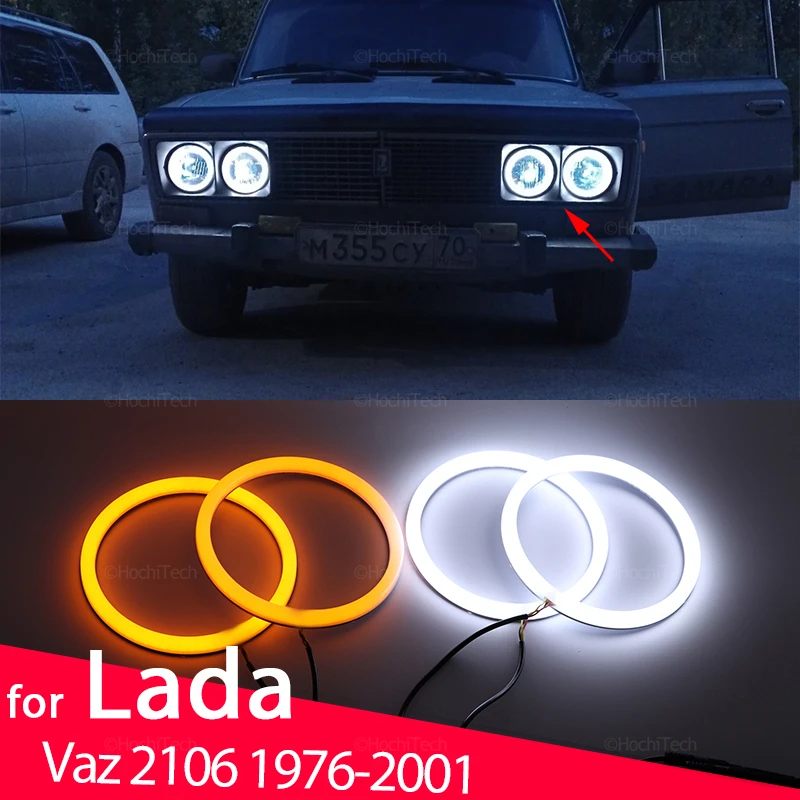 White & Yellow Cotton Smd Led Headlight Angel Eyes Bulb Halo Ring Lamp For Lada Vaz 2106 1976 1997-2001 Accessories