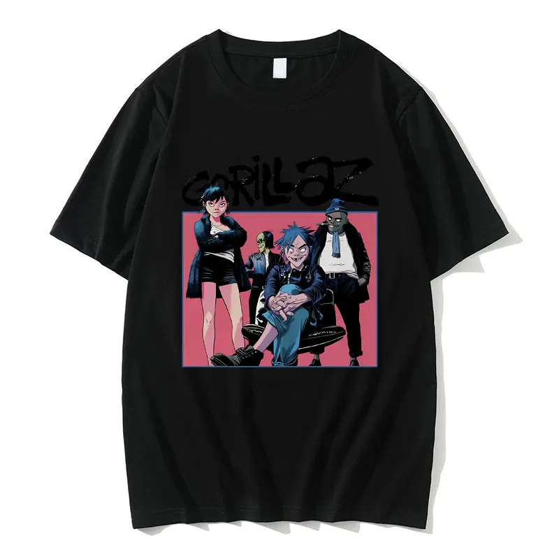 

British Virtual Bands Gorillaz Tshirt Men Women Cartoon Anime Graphic T-shirt Male Fashion Hip Hop T Shirts Unisex Cotton Tees