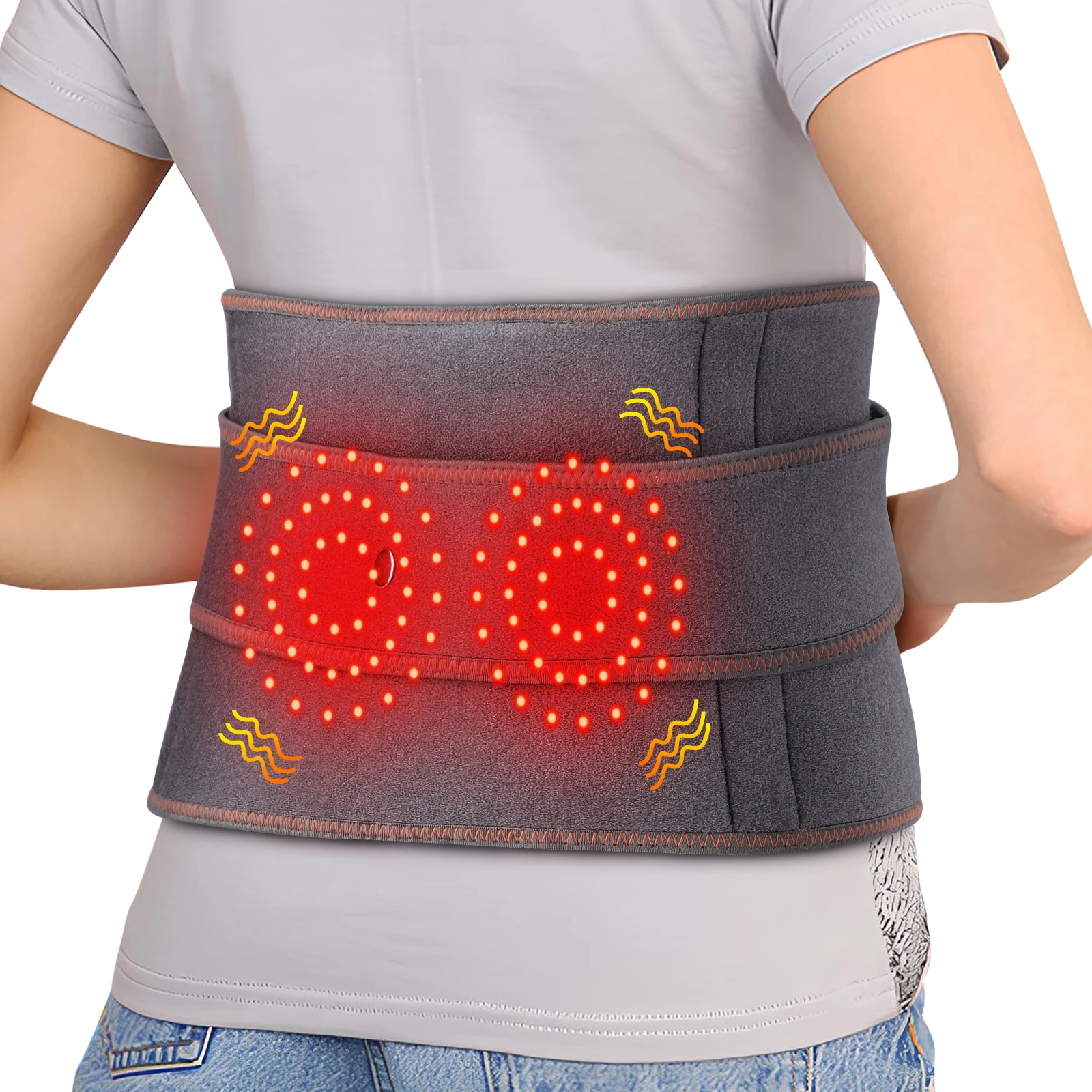 Dual Motor Vibration Waist Massager 3 Levels Heating Temperature Adjustable Lumbar Support Belt Rechargeable Heated Massage Belt