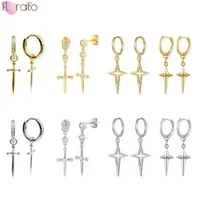 High Quality 925 Sterling Silver Needle Metal Dagger Cross Pendant Hoop Earrings for Women Charm Sword Earring Vintage Jewelry 1
