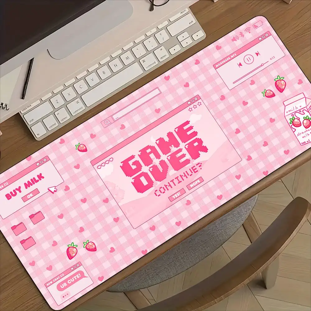 Cute Pink Kawaii Non-Slip Gaming Desk Mat with Durable Stitched Edges for Office and Gaming Use
