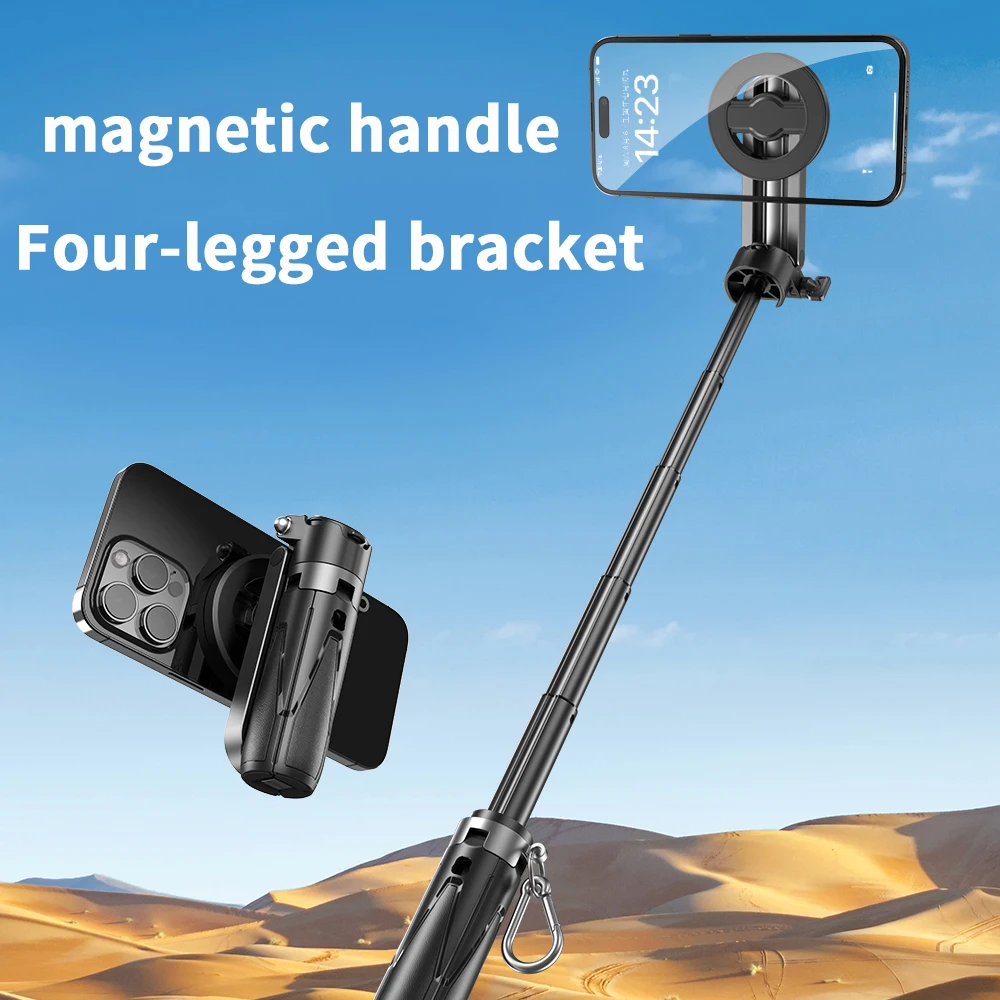Magsafe Tripod Stand for iPhone Portable Pocket Size Selfie Stick Rechargeable Remote Metal Ring Compatible with Android