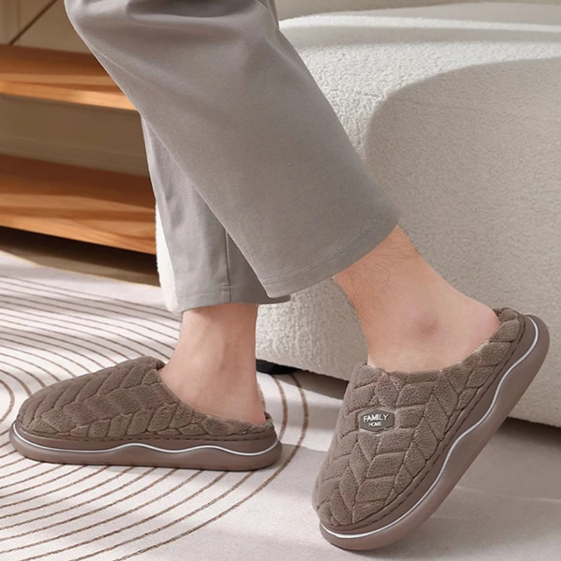 Comfortable Warm Home Cotton Slippers Women Indoor Thick Bottom Fluffy Slippers Woman Non Slip Soft Sole House Slides Female