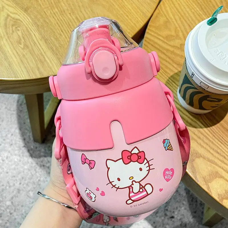 Hello Kitty Straw Flip Lid Cap Wide Mouth Water Bottle Fully Sealed Straw  Cover Cartoon Cute Sport Bottle Accessory Camping Tool