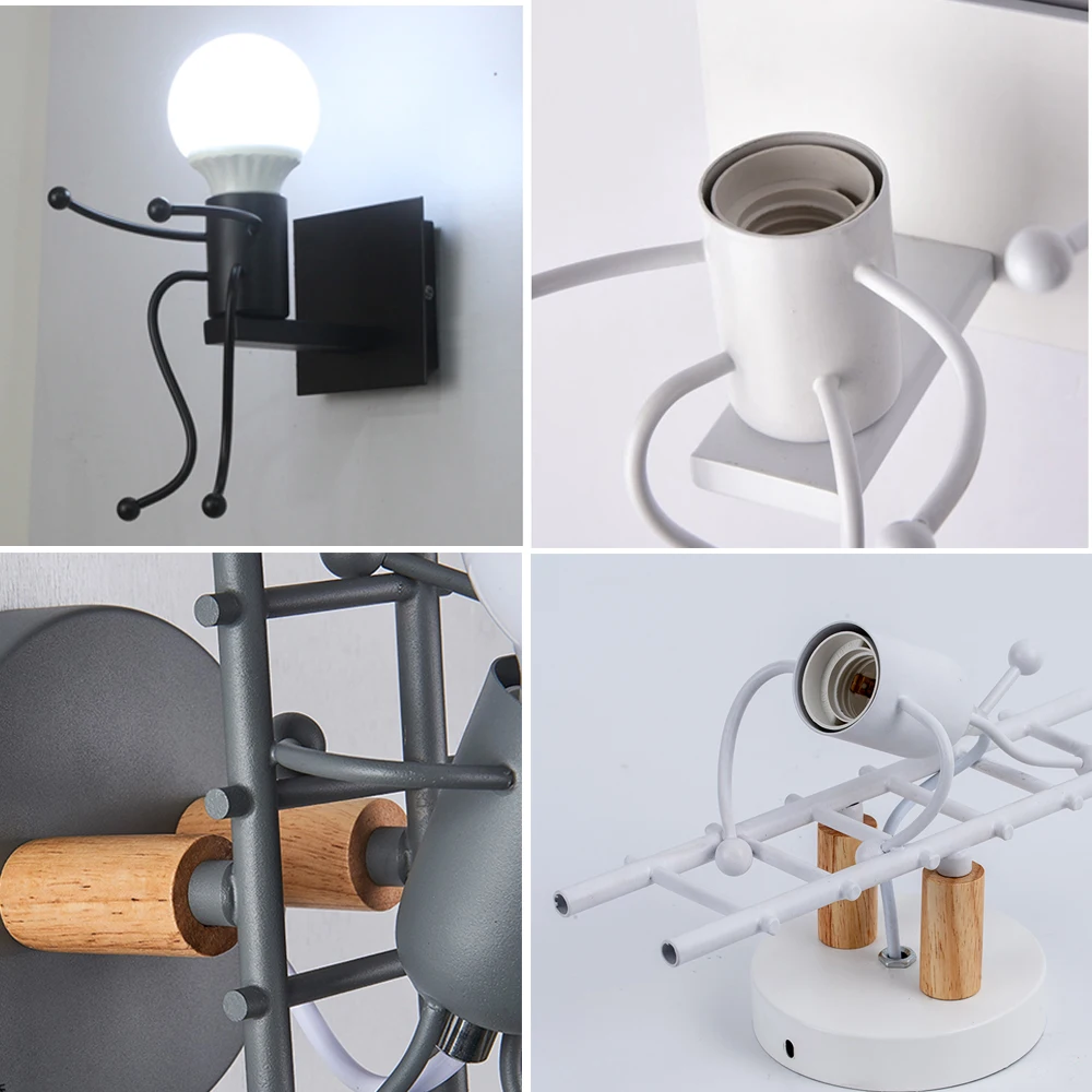 Modern LED  Wall Lamp Nordic Cartoon Doll Wall Lights  American Creative Metal Robot Sconce for Kids Baby Room Living Bedroom 6