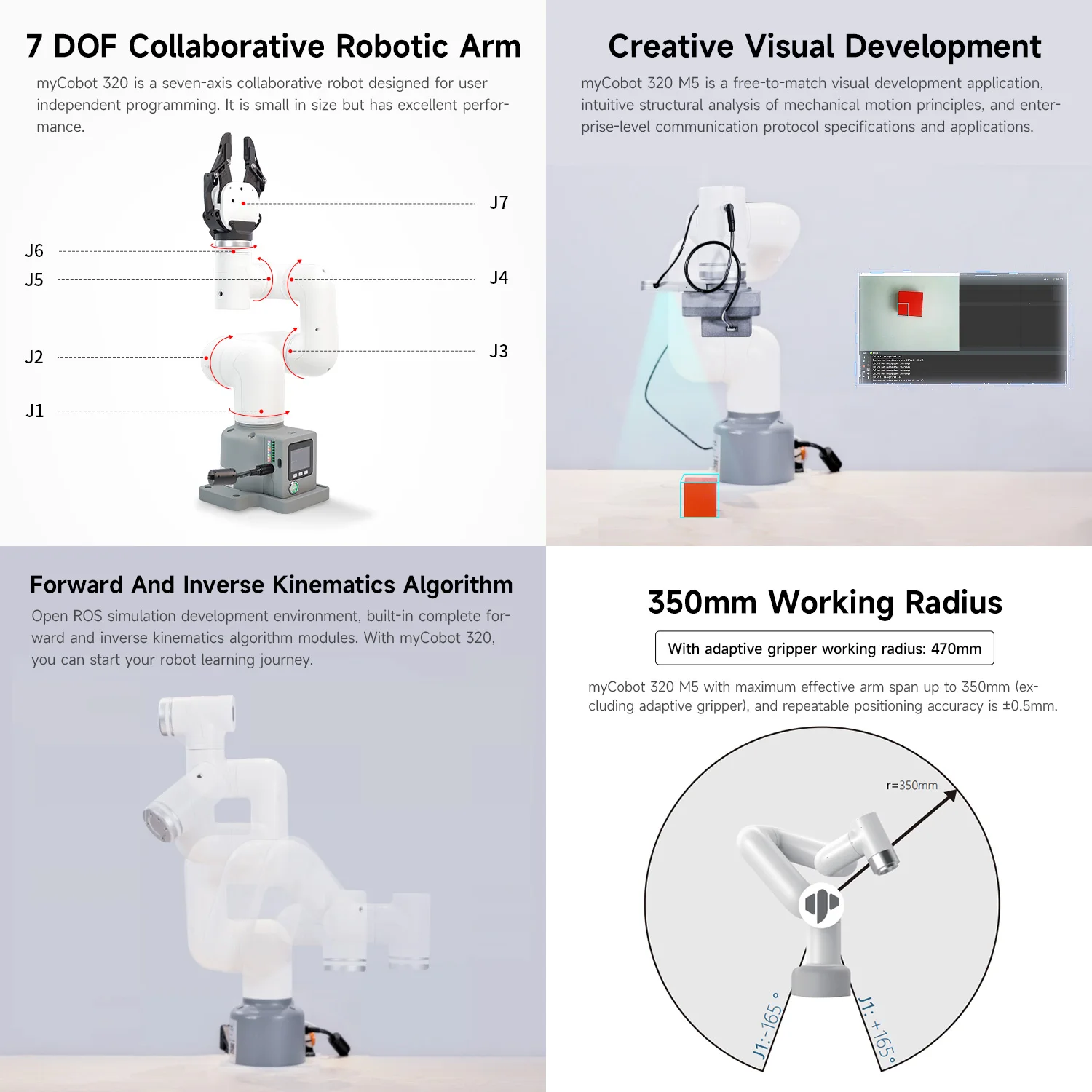 MyCobot 320 M5 Collaborative Robotic Arm Support 1KG Payload Collaborative Desktop Commercial Robotic with Pro Adaptive Gripper