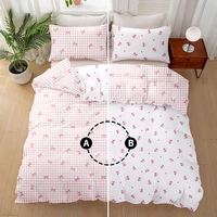 Ensemble de housse de couette à imprimé carreaux et nœuds (1 housse de couette et 2 taies d'oreiller), ensemble de literie doux et respectueux de la peau, 3 pièces/ensemble 2